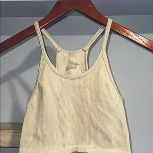 Free People Cream Ribbed Racerback Crop